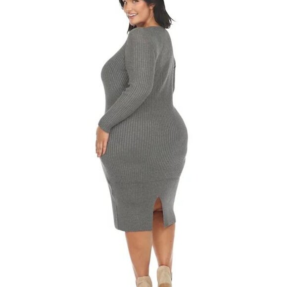 White Mark Plus Size Rib Midi Sweater Dress - Charcoal - Size 1X - NWT - Picture 5 of 5